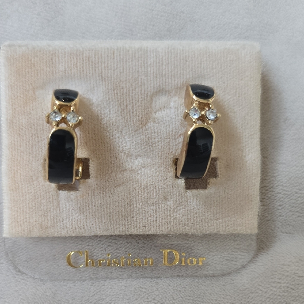 Dior Gold and Black Crystal Vintage Earrings